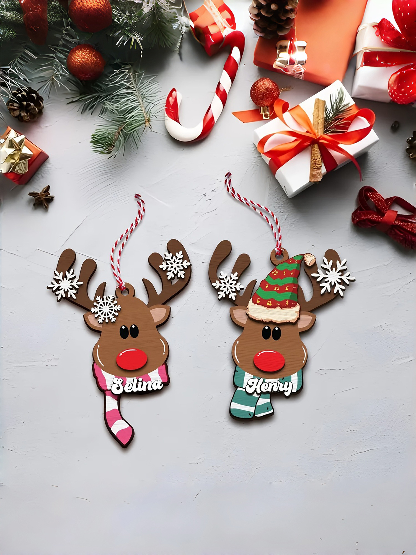 Custom Name Acrylic Reindeer Ornament for Christmas